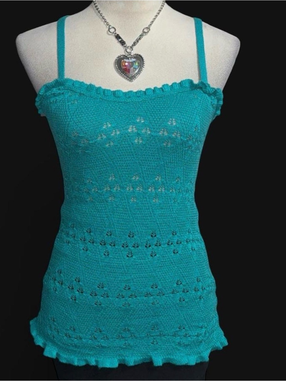 Sparkle & Fade Teal Crochet Knit Spaghetti Strap Tank